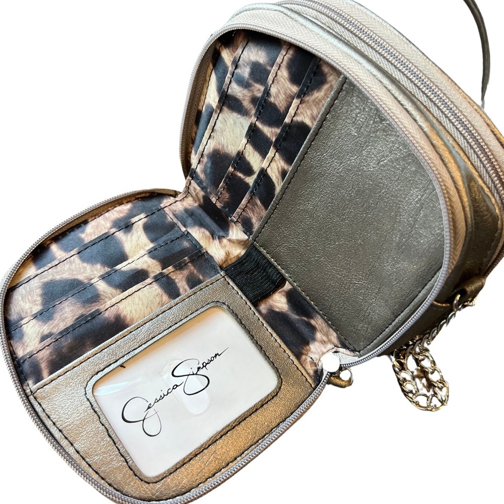 Jessica Simpson Mini Crossbody Shoulder Bag Purse Faux Leather Metallic Pewter - Picture 5 of 17